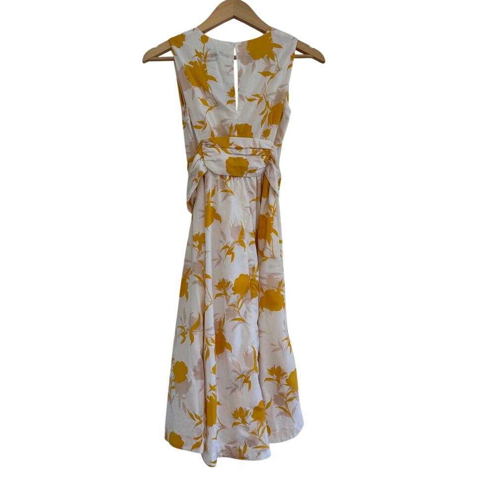 NWT Ann Taylor Floral Belted Dress Womens XXS Petite Cottagecore Cotton Yellow - Picture 2 of 12